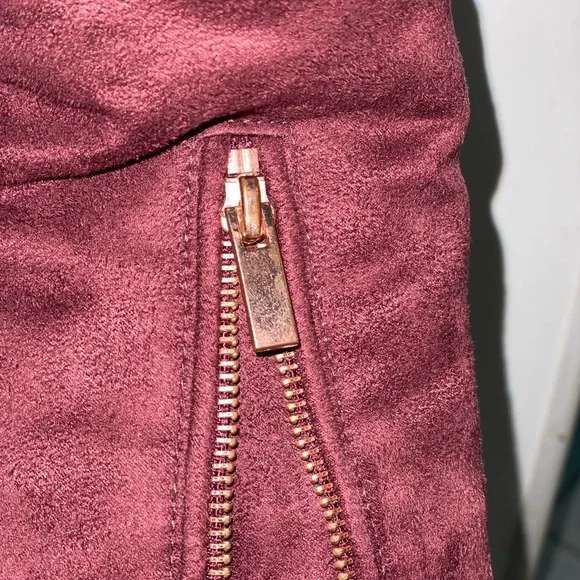 Women’s Lauren Conrad Runway Faux-suede Moto Jacket Burgundy Size 4 - Picture 5 of 8